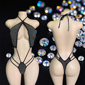 Tenues de club de danse de luxe W.E. pour femmes adultes, sexy, avec strass, string, vêtements de danse exotiques, tenue de strip-teaseuse, polyester/rayonne - Product Image 1