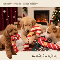 Jouet en peluche pour chien classique en forme de canne à sucre de Noël, couineur, à mâcher, interactif, durable, rayures rouge, vert, blanc, approvisionnement en gros