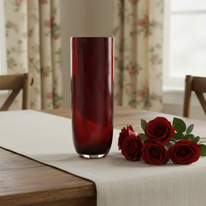 Jarrón de Vidrio Cilíndrico Alto de Lujo para Bodas, Color Rojo Borgoña Intenso con Textura de Hojas, Centro de Mesa Moderno para Decoración Romántica de Hoteles - Product Image 2