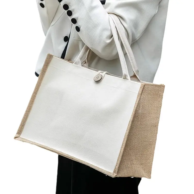 맞춤형 다양한 크기의 패턴 디자인 작업이나 일상 시장 쇼핑을위한 대형 간단한 황마 캐리 가방을 휴대하기 쉽습니다.