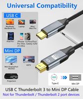 Câble USB C vers Mini DP 8K, câble USB C Thunderbolt 3 vers Mini pour iPhone 15 16 Series, Surface Book 2, Galaxy S23 etc.