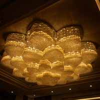 Lustre suspendu LED moderne de luxe personnalisé, base en fer, éclairage de hall d'hôtel, cristal, acier inoxydable, lustre de plafond
