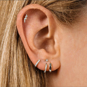 ROXI 18K Lightning Diamond S925 <b>Sterling</b> <b>Silver</b> <b>Stud</b> Earrings 16G Flat Back Thread Piercing Cartilage Earrings - Product Image 6