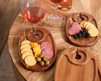 Ensemble de quatre plateaux à apéritif en bois créatifs, plateau à fromage avec porte-verre à vin, nouvelle assiette décorative en bois, personnalisable