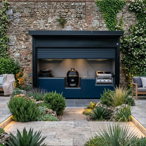 Factory Direct Easy to Clean and Hygienic 304 Stainless Steel Outdoor Kitchen with Shelter Recycle <strong>BBQ</strong> Pod Roller Shutters - Product Image 1