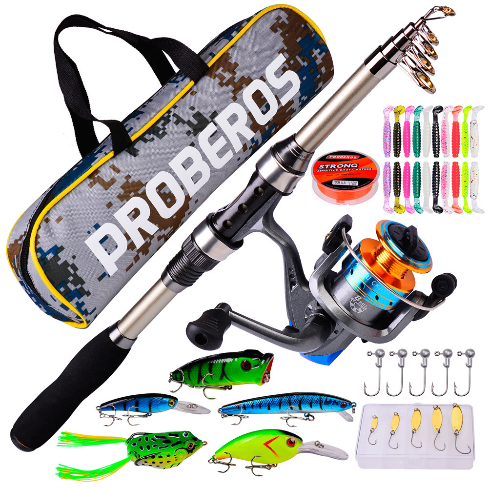 complete fishing pole Rod Reel Full Kit Portable Travel Spinning Reel Lure Carry Bag which features an original Ugly Stik rod with durability trusted since 1977 and a variety of tackle to target saltwater species PROBEROS Fishing Rod and Reel