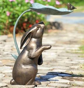 Artesanía de Metal Estatua de conejo de bronce Conejitos sentados hechos a mano Escultura de conejo antiguo Estatua decorativa de jardín Precio al por mayor - Product Image 3