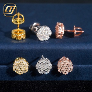 Boucles d'oreilles clous fleur en argent S925 avec moissanite, serties de diamants ronds, bijoux hip-hop pour hommes et femmes - Product Image 6