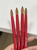Kuas Kuku Rambut Kolinsky Berkualitas Mewah Sangat Tebal, Ferrule Berkerut, Gagang Logam Merah, Kuas Lukis Kuku Akrilik 10pcs