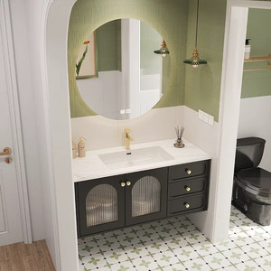 Bathroom cabinet French retro <b>oak</b> smart bathroom washbasin combination slate hot-bent integrated basin - Product Image 6