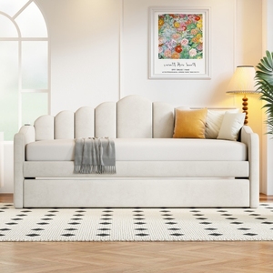 Twin Velvet Upholstered <b>Sofa</b> Bed with Trundle, Foldable & USB Charging, No Box Spring Needed, for Living Room Hotel - Product Image 2