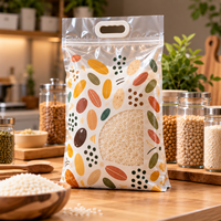 Sac d'emballage pour riz imprimé sur mesure à huit soudures latérales, pochette en plastique de qualité alimentaire avec poignée, fermeture éclair et fenêtre transparente pour céréales et riz