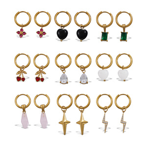 Pendientes de aro con forma de flor, de acero inoxidable, con pedrería, para regalo EH1174 - Product Image 5