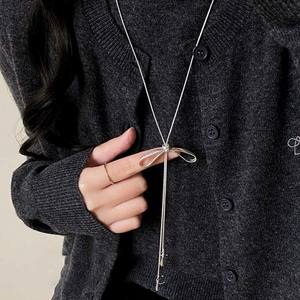 Collana lunga con coulisse semplice con fiocco per donna alla moda coreana maglione catena di tendenza accessori per gioielli regali - Product Image 2