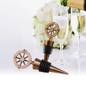 Ywbeyond Antique Gold Rudder Compass Wine Wine Stopper for Travel Theme Wedding Favors and Gifts Souvenirs