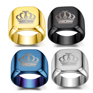 Crown Titanium Steel <b>Ring</b> 18mm Men's Wedding Band Stainless Steel Simple Personalized Laser Engraving Blue Black Gold <b>Silver</b> - Product Image 1