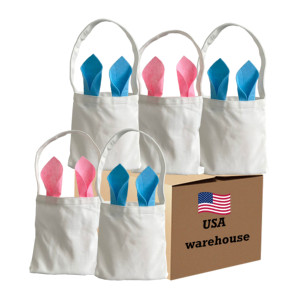 Blank Sublimation <b>Easter</b> Canvas Kids Bunny Ear Tote Bags Reusable 100% Thick Polyester Candy Egg <b>Basket</b> - Product Image 1