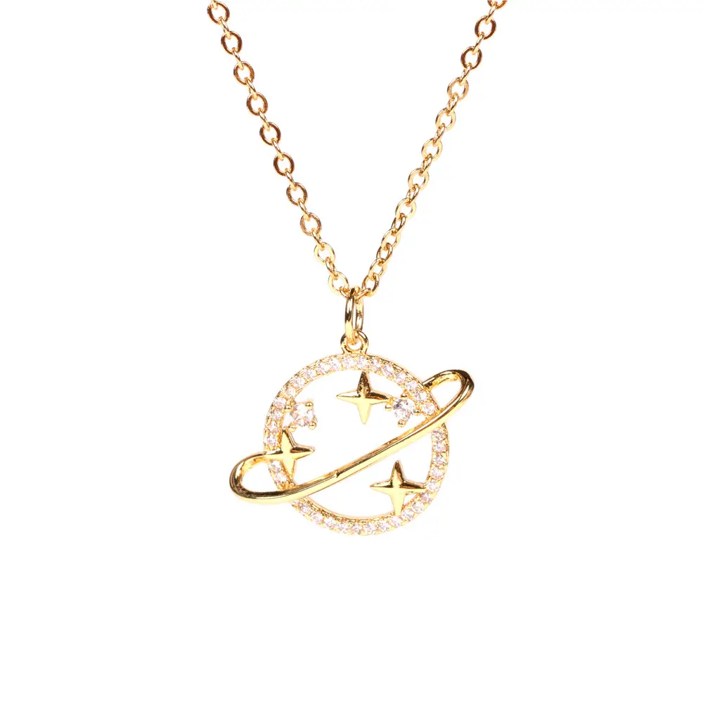 Design clássico jóias 18k banhado a ouro cadeia colar de pingente universo fashion girl