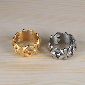 Men's <b>Titanium</b> Steel <b>Ring</b> Hollow Plant Pattern Fashion Jewelry SA1025 - Product Image 2