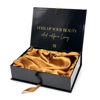 Boîte cadeau magnétique noire personnalisée avec logo, écologique, en carton rigide, avec doublure en éponge pour perruque, extension de cheveux, crème pour le visage
