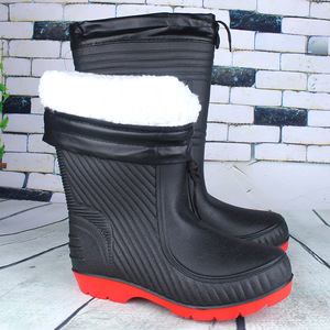 รองเท้าบูทกันฝนผ้าฝ้ายทรงสูงสำหรับผู้ชาย สีดำ แบบสวม หนาพิเศษ สำหรับทำงาน กันน้ำ อุ่นในฤดูหนาว ไซส์ใหญ่พิเศษ 48 - Product Image 1