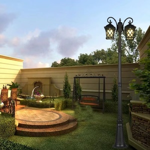 Lampadaire de jardin extérieur en fer avec abat-jour en verre LED, lumière blanc chaud 2700K, IP66, ampoule A19 non amovible, AC 220V, détecteur de mouvement, alimenté par énergie solaire - Product Image 4