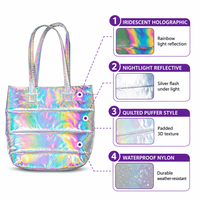 Sac fourre-tout matelassé en nylon, sac à bandoulière holographique irisé, sac à main étanche lumineux pour femme, idéal pour les voyages quotidiens au Japon