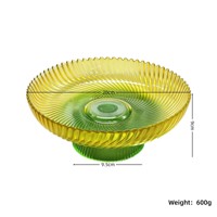 Bol décoratif en verre sur piédestal, côtelé et festonné, pour fruits, dégradé jaune-vert, décoration de table pour événements et mariages, vente en gros personnalisée