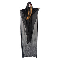 Décoration d'ambiance terrifiante pour Halloween : Fantôme féminin vêtu de noir à commande vocale par induction électrique, idéal pour maison hantée et pièce secrète