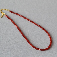 Glace Transparent Rouge Agate Véritable Pierre Perlée Simple Élégant Femme Collier Clavicule Chaîne En Gros