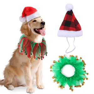 Conjunto de Gorro y Collar para Perro de Poliéster Exquisito, Estilo <span class=keywords><strong>Boutique</strong></span>, Lindo Accesorio para Fiestas Navideñas de Invierno, Suministros para Mascotas Transfronterizos - Product Image 2