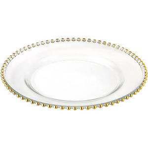 Piatti Decorativi Rotondi da 13 Pollici per Matrimoni, Best Seller, Trasparenti con Bordo Dorato, per Eventi - Product Image 1