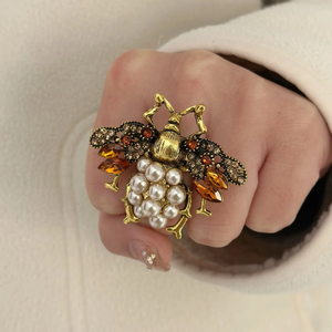 Stylish Bee Theme Natural Insect Charm Pendant Necklace 18k Gold Plated Link Chain Fashion <strong>Jewelry</strong> Rings Necklace Sets for Women - Product Image 2