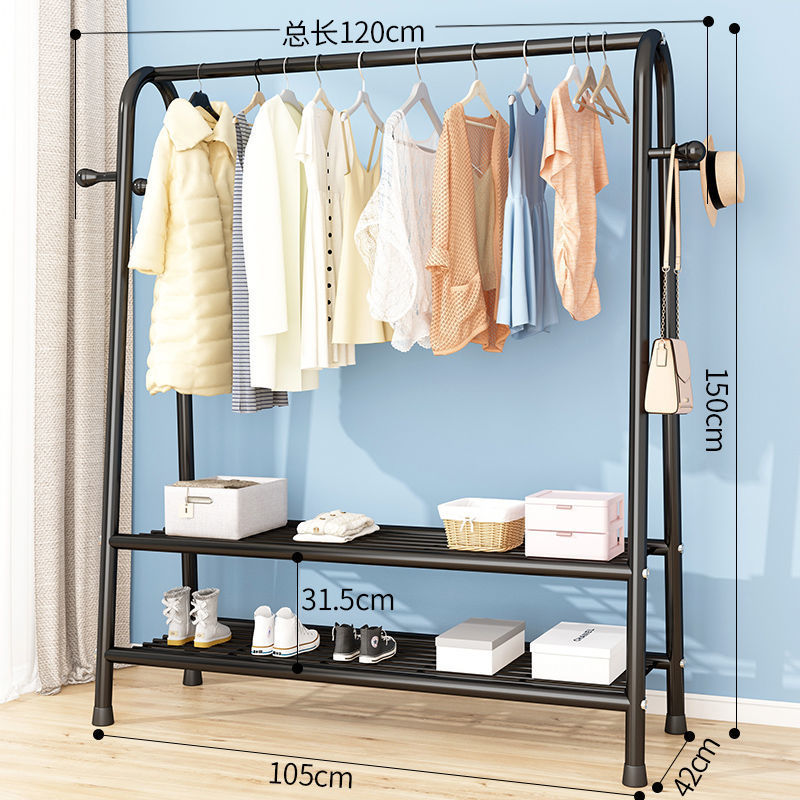 120CM - สีดำ [ตะขอแขวนเสื้อผ้าตาข่ายคู่]