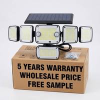 Projecteur solaire LED à 6 panneaux, 140 LED, grille centrale, 4 panneaux latéraux + panneau inférieur, articulations à rotule, télécommande