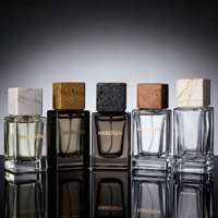 Flacon de parfum 20ml 30ml 100ml transparent rectangulaire avec texture pierre, bouchon carré, logo personnalisé OEM ODM pour marques de parfums de niche