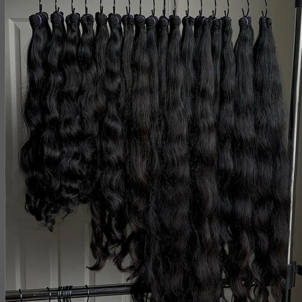 Fornecedores de cabelo virgem OEM ODM, cabelo humano vietnamita cru feixes de cabelo ondulado natural para cabeça inteira preço de atacado