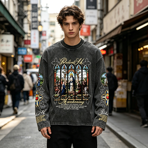 Camiseta Personalizada <span class=keywords><strong>de</strong></span> Estilo Urbano con Estampado Religioso para <span class=keywords><strong>Hombre</strong></span>, Manga Larga, Cuello Redondo, Sudadera Otoñal - Product Image 3