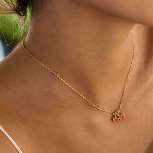 J & <span class=keywords><strong>D</strong></span> Collana in acciaio inossidabile 18K placcato <span class=keywords><strong>oro</strong></span> 18K collana alla moda romantica con ciondolo in smalto arancione - Product Image 1