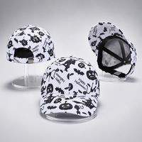 Cappellino da Baseball Personalizzato a 6 Pannelli con Visiera Curva, Stampa Silhouette Halloween in Bianco e Nero, Fornitore OEM ODM, Vendita all'Ingrosso Diretta dalla Fabbrica