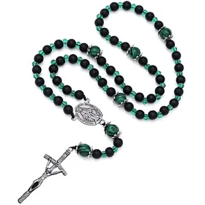 XIMAI Kreuz Anhänger Glasperlen Rosenkranz Halskette für Frauen Männer Religiöse Rosenkranz Perlen Schmuck Glaube Gebet Perlen Halsketten Geschenk
