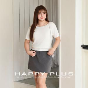 แฮปปี้ พลัสเสื้อยืดถักผู้หญิงไซส์ใหญ่ สีพื้น แขนสั้น สีขาว ลายทางสีฟ้า N9140 - Product Image 4