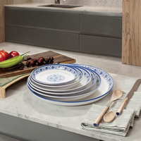Nouvelles assiettes en plastique profondes pour restaurant commercial, assiette ronde et profonde bleue en mélamine