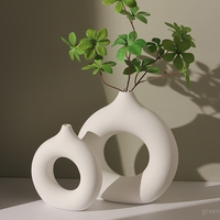 Vase en céramique antique blanc pur, design donut, pour arrangement floral à branche unique, décoration de table