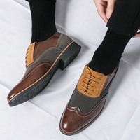 Chaussures habillées Gleibo pour hommes en matériaux mixtes, style brogue, à lacets, bout ailé, en PU, pour mariage, bureau, fête, affaires et usage quotidien