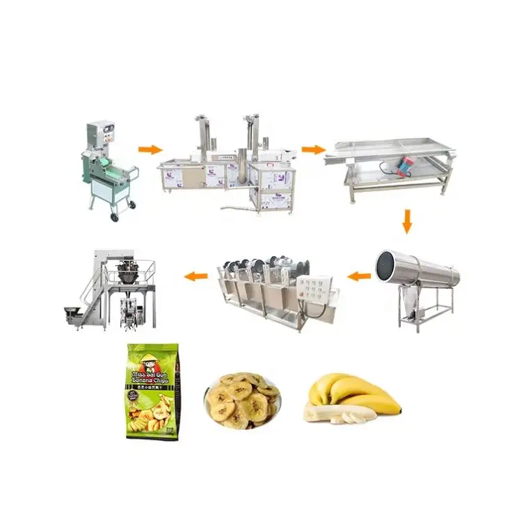 Máquina industrial para hacer patatas fritas de plátano 200 kg/h Equipo de patatas fritas de plátano Línea de producción para freír