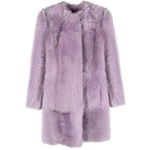 Модное дизайнерское меховое пальто с длинным рукавом, укороченная куртка из меха лисы, зимняя женская шуба