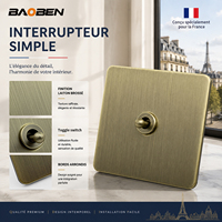 Prise murale standard française en aluminium brossé laiton antique BAOBEN, prise électrique vintage pour la maison avec port de charge USB Type-C