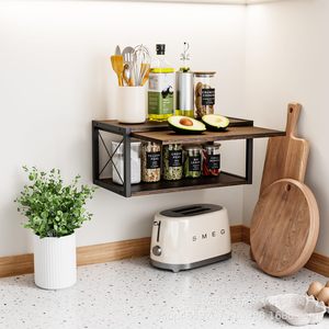 Wooden <b>Wall</b> <b>Mounted</b> <b>Shelf</b> 2 Tier Rectangle Durable For Kitchen Living Room - Product Image 1
