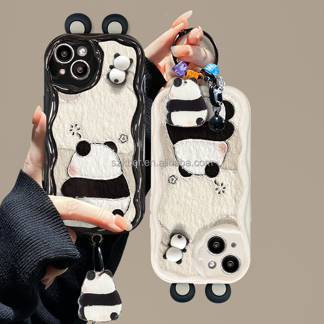 Lovely Panda Doll Phone Strap Cartoon Color Printing Soft TPU Mobile Phone Case for Iphone 7 8 X Xr XS 11 12 13 14 15 16 Pro Max